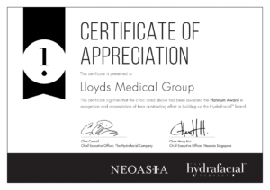 Hydrafacial Certificate of Appreciation-Lloyds Medical Group